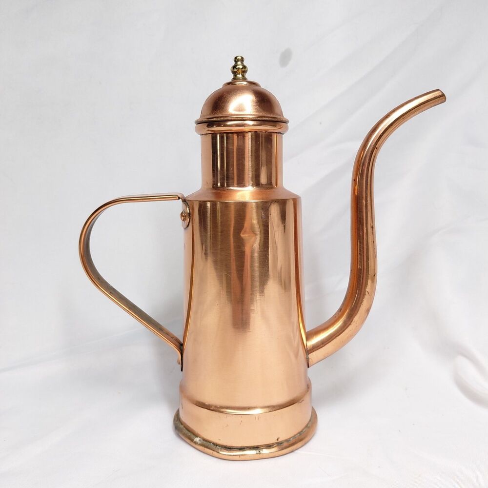 Vintage Copper Olive Oil Dispenser Cruet Pitcher Gooseneck Spout Brass Finial 9"